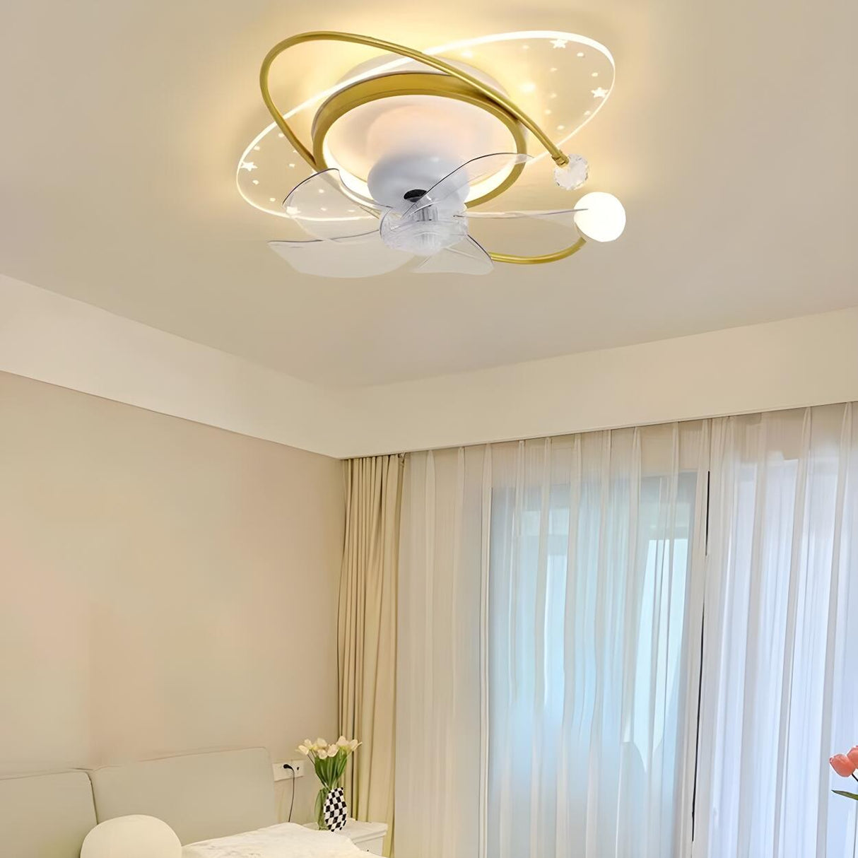 Elegant Geometric Frame Modern Ceiling Fan with Lights Image - 17