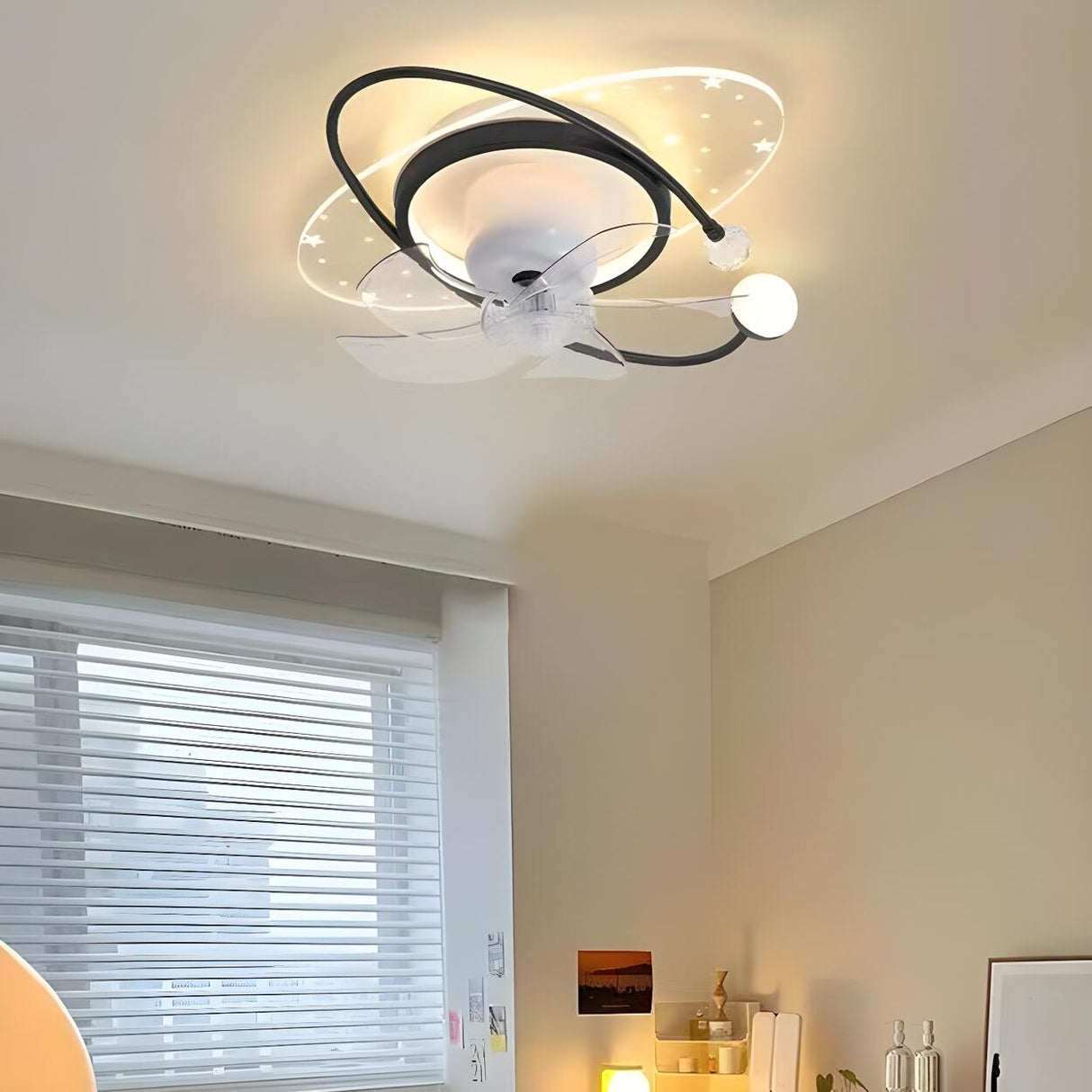 Elegant Geometric Frame Modern Ceiling Fan with Lights Image - 18