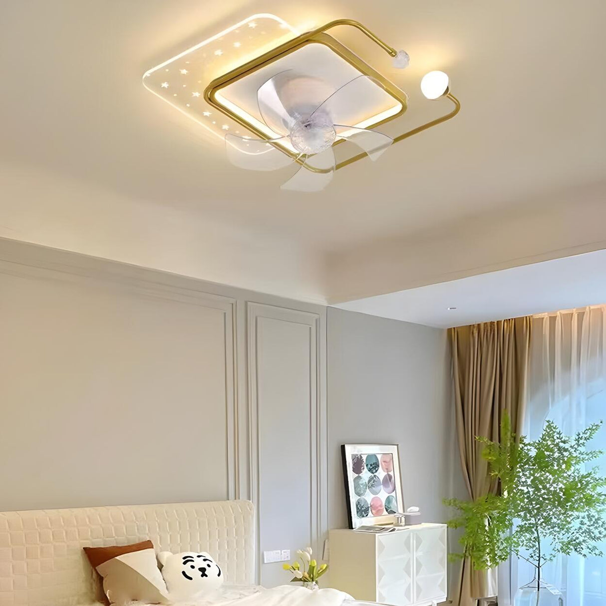 Elegant Geometric Frame Modern Ceiling Fan with Lights Image - 19