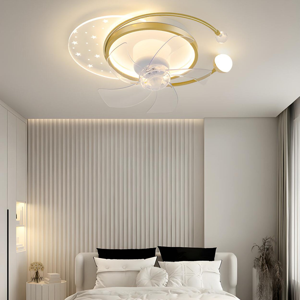 Elegant Geometric Frame Modern Ceiling Fan with Lights Image - 5