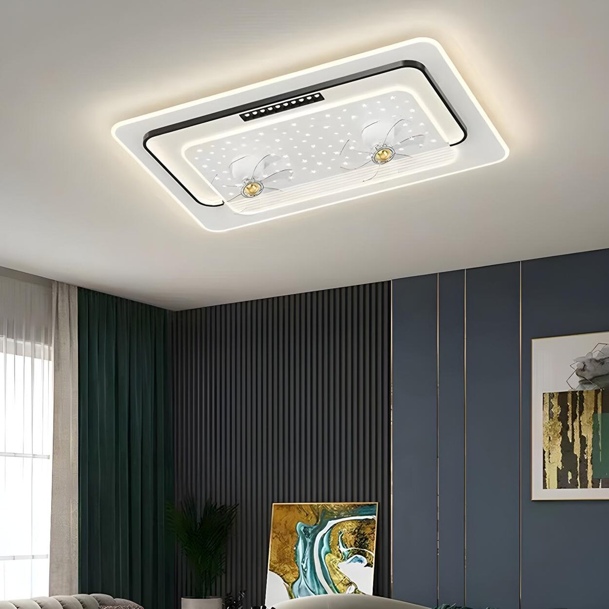 Elegant Geometric Recessed LED Ceiling Fan with Light Image - 16