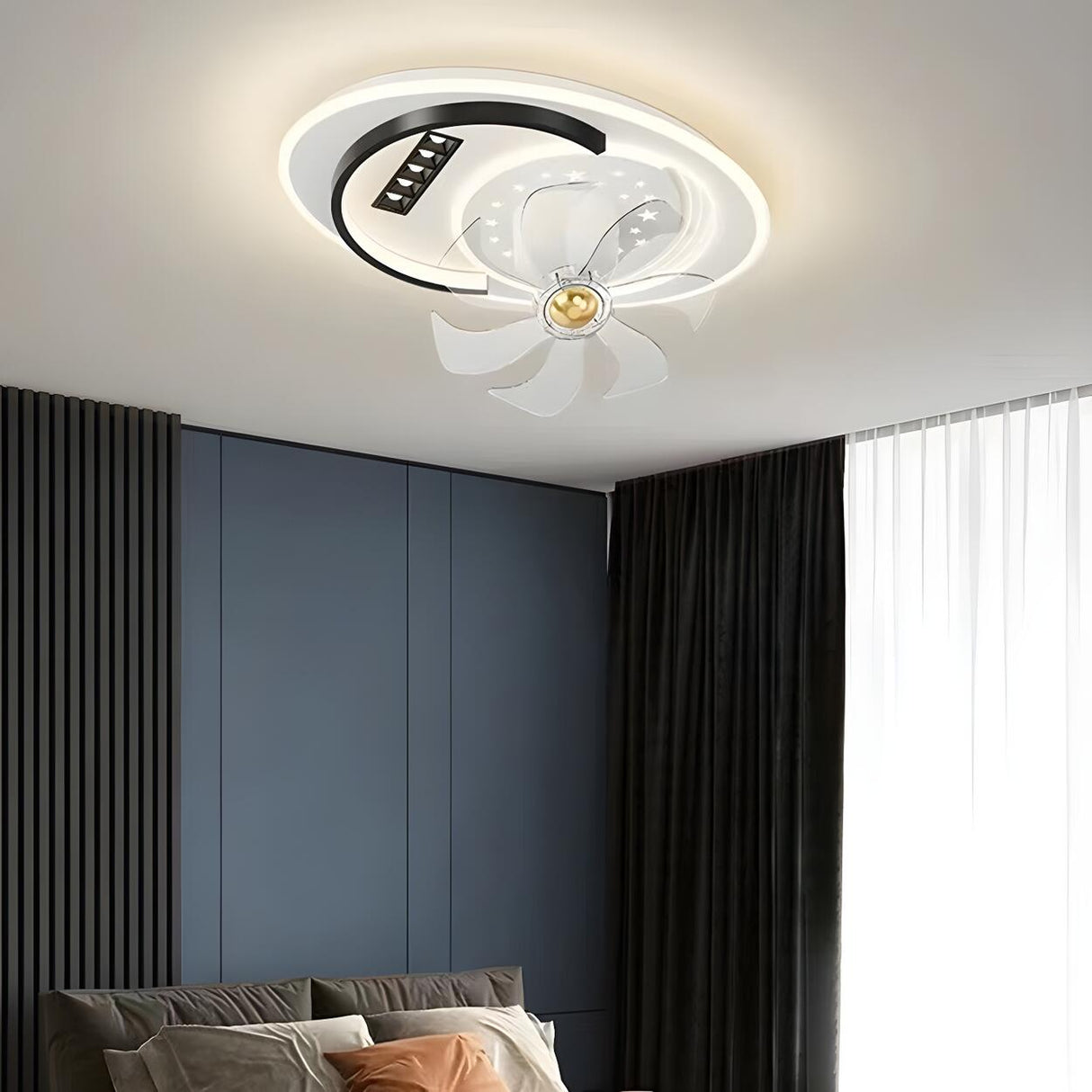 Elegant Geometric Recessed LED Ceiling Fan with Light Image - 17