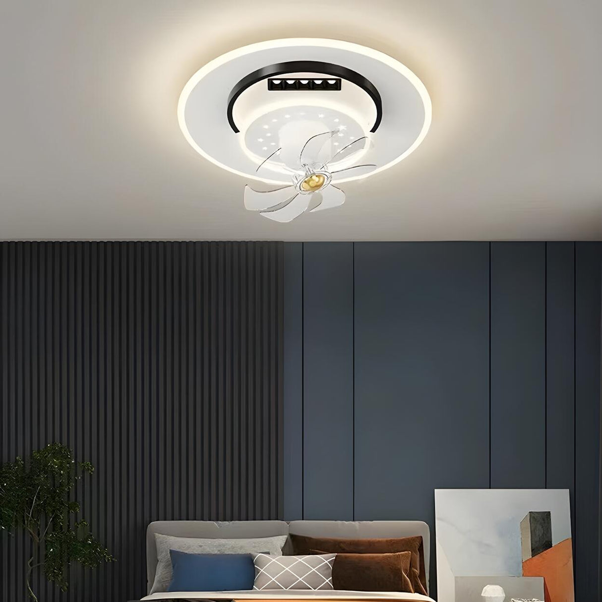 Elegant Geometric Recessed LED Ceiling Fan with Light Image - 18