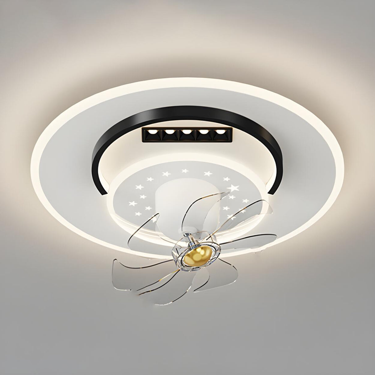 Elegant Geometric Recessed LED Ceiling Fan with Light Image - 2