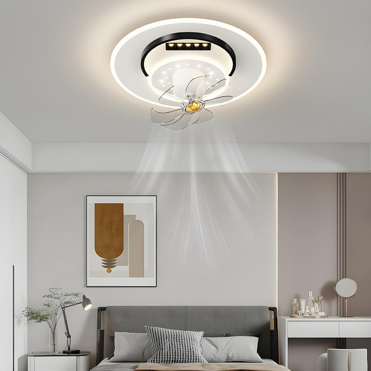 Elegant Geometric Recessed LED Ceiling Fan with Light Image - 5