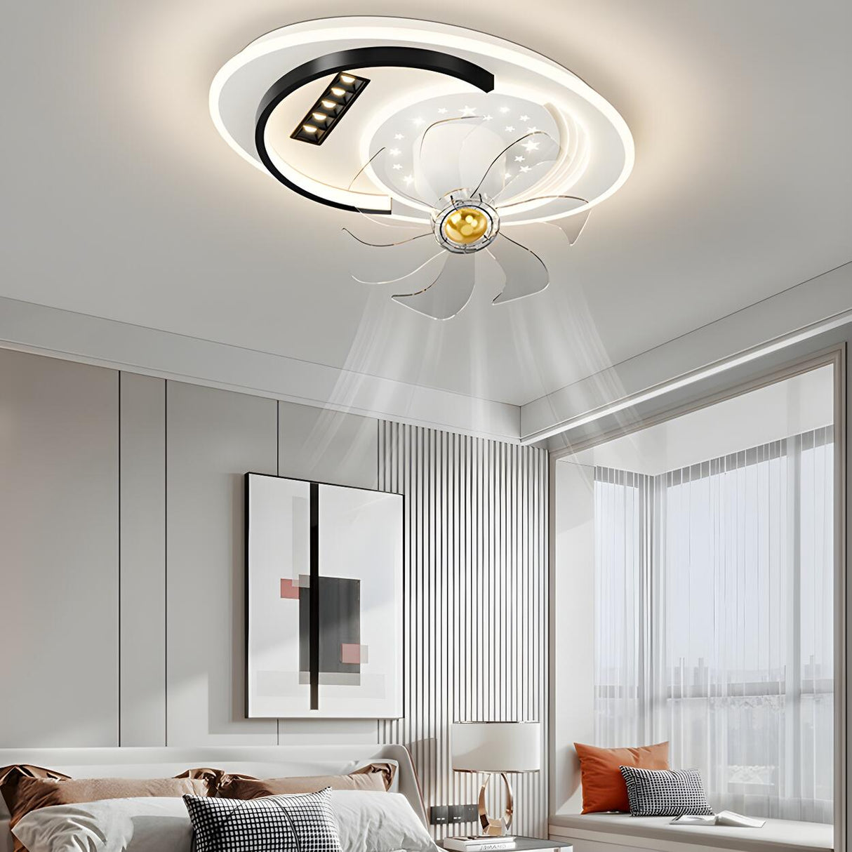 Elegant Geometric Recessed LED Ceiling Fan with Light Image - 7