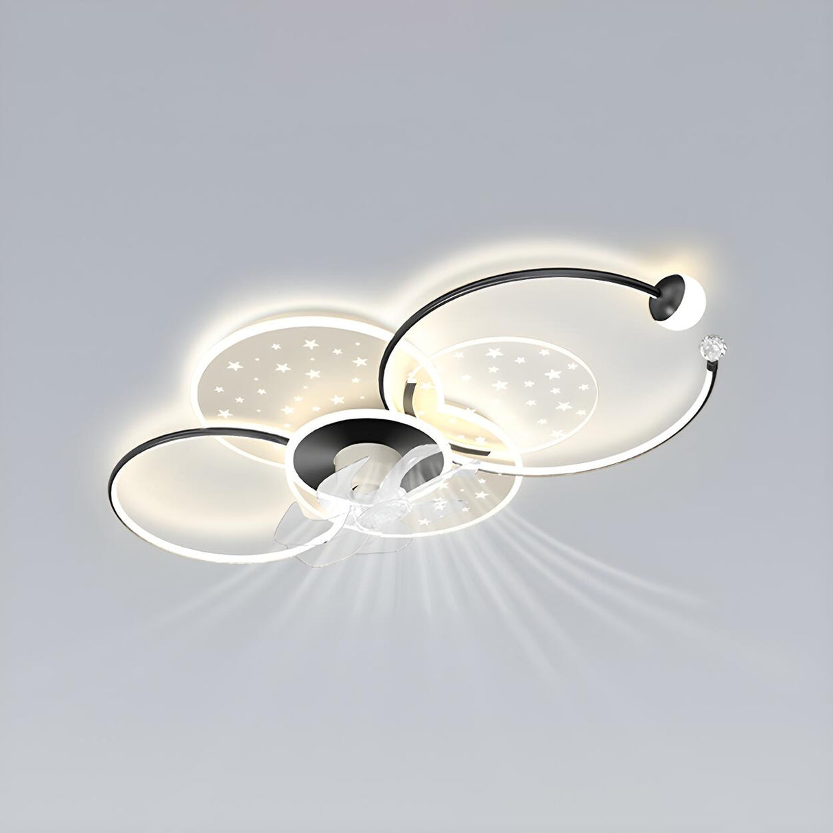 Elegant Geometric Starlight LED Ceiling Fan with Light Image - 13