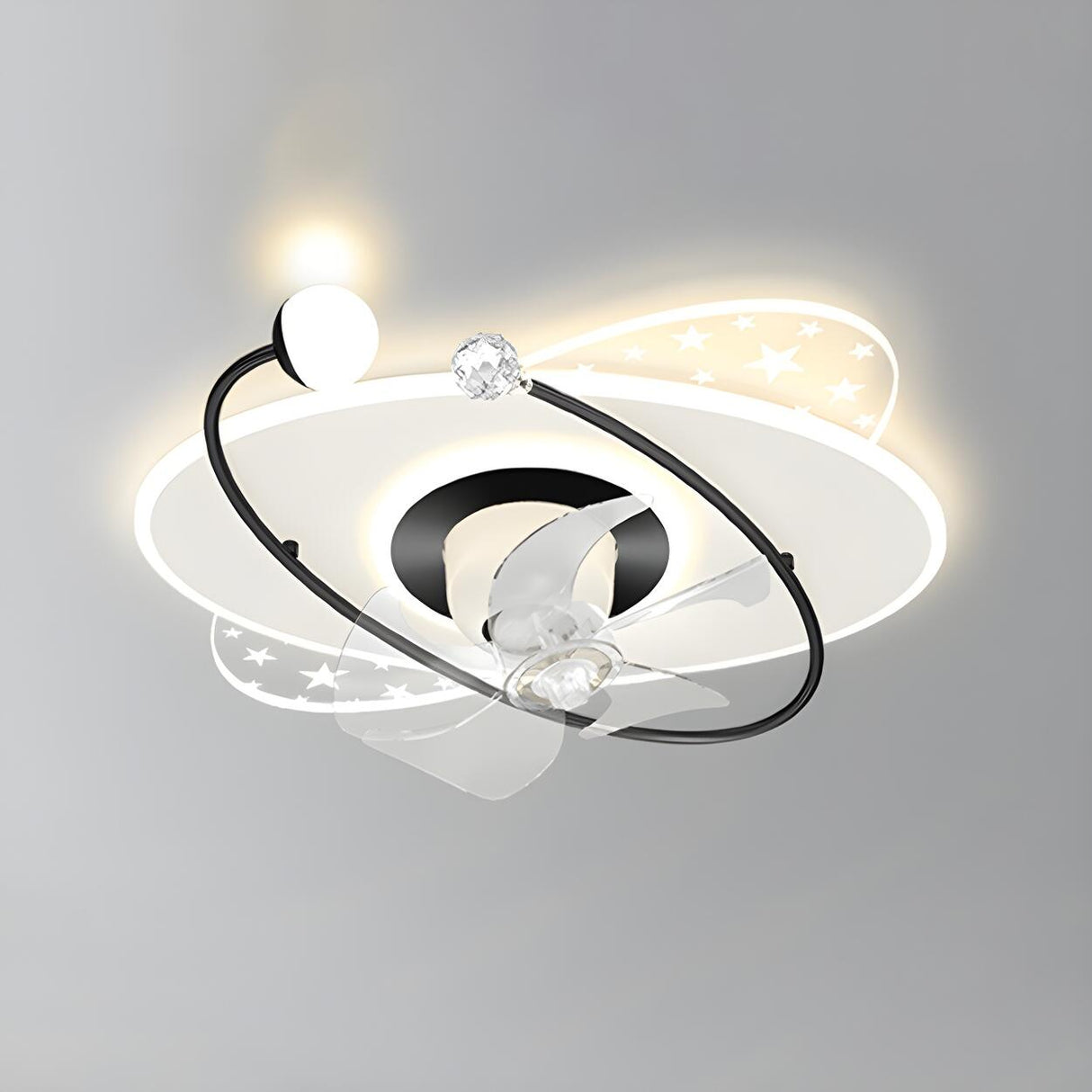 Elegant Geometric Starlight LED Ceiling Fan with Light Image - 14