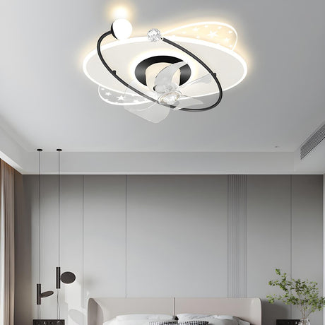 Elegant Geometric Starlight LED Ceiling Fan with Light Image - 2