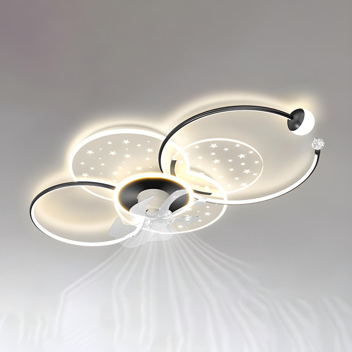 Elegant Geometric Starlight LED Ceiling Fan with Light Image - 3