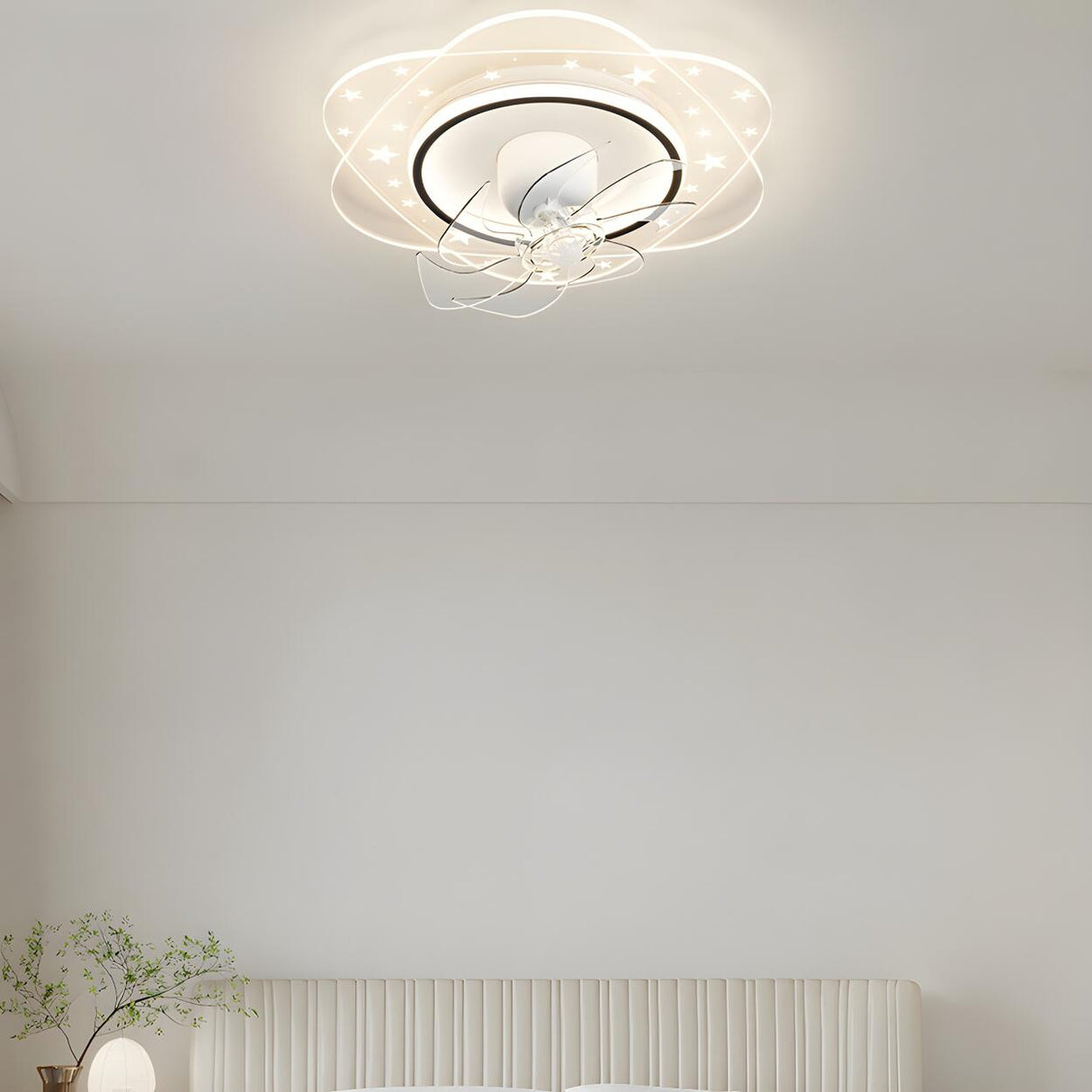 Elegant Geometric White Star LED Ceiling Fan with Light Image - 13