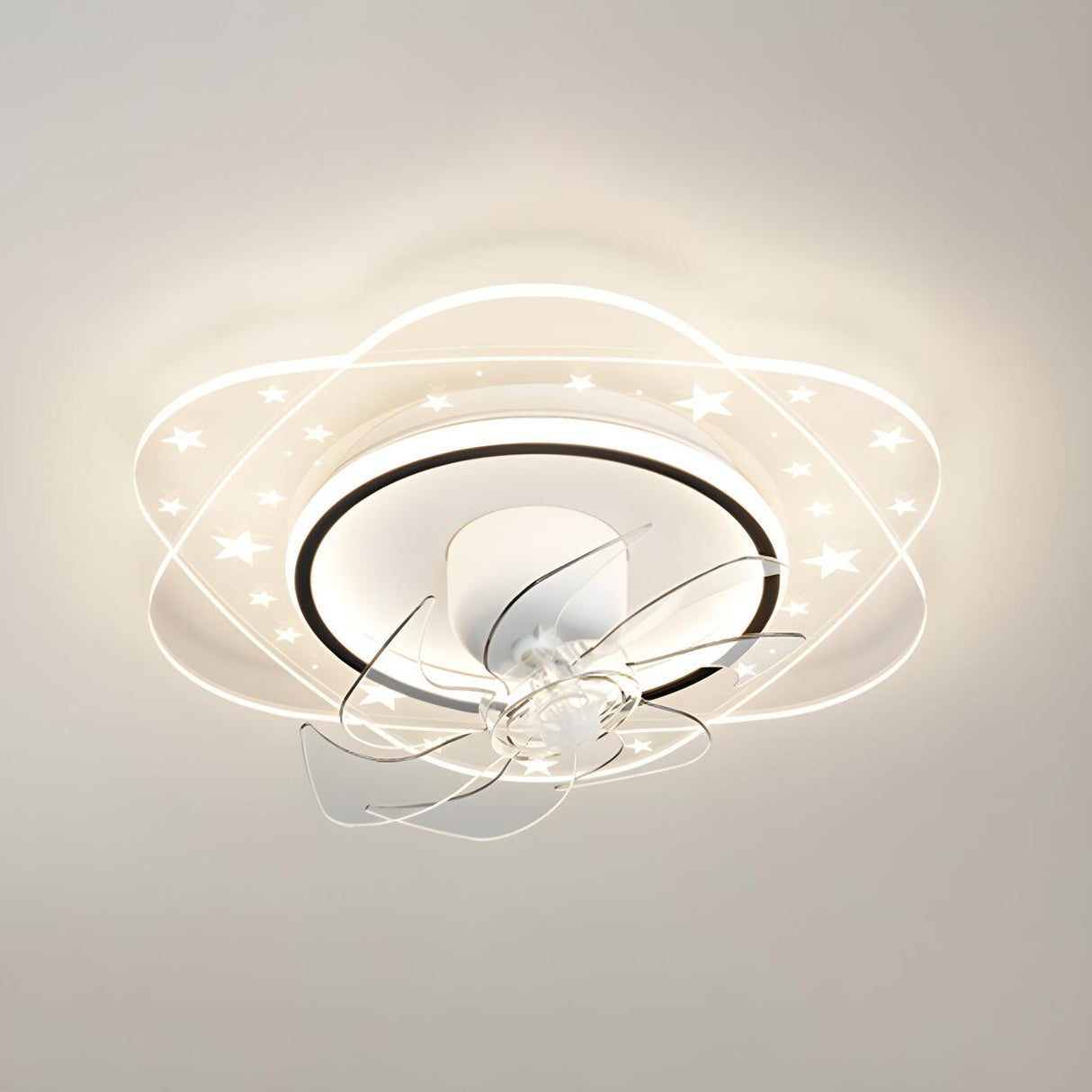 Elegant Geometric White Star LED Ceiling Fan with Light Image - 20