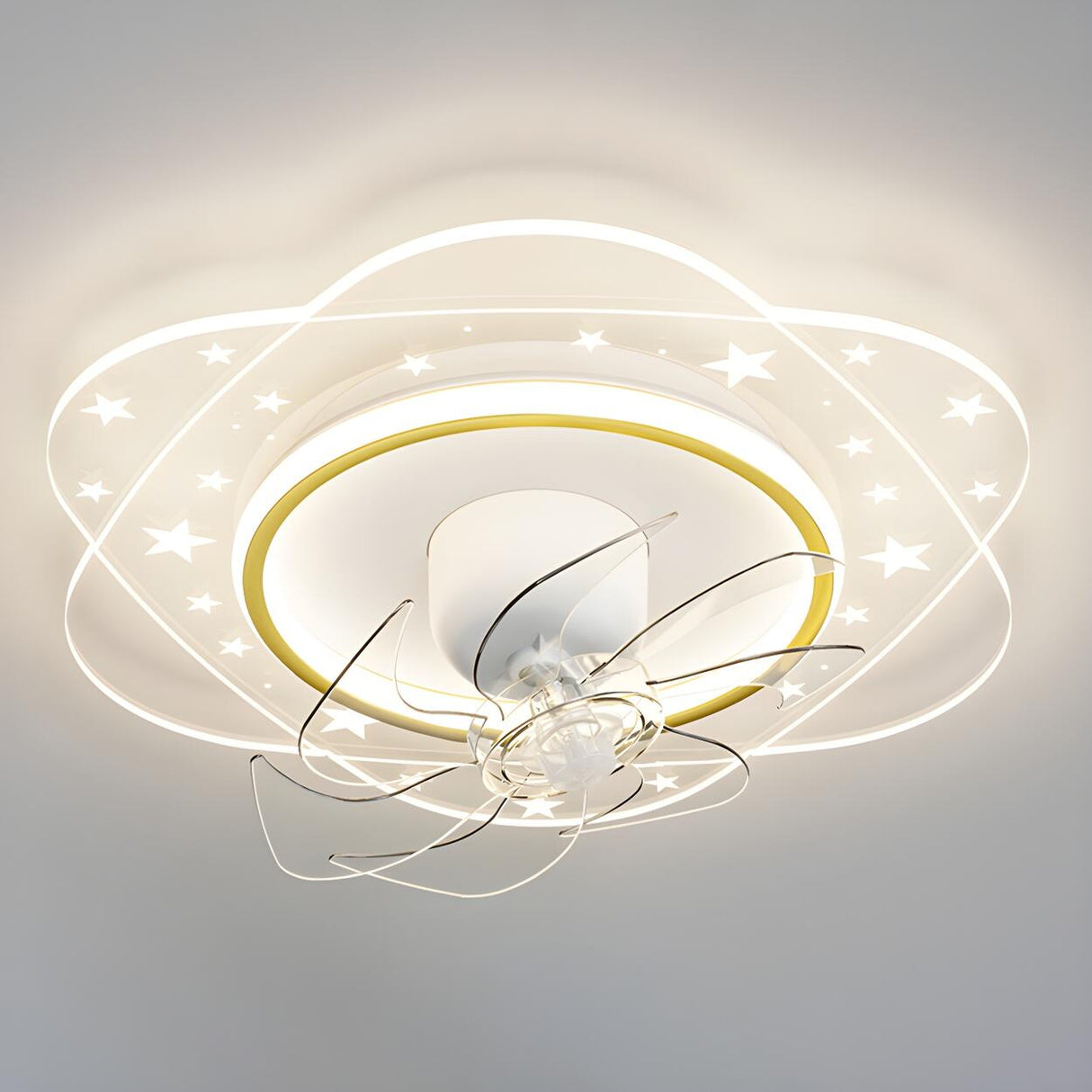 Elegant Geometric White Star LED Ceiling Fan with Light Image - 8