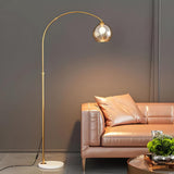 Elegant Glass Globe Gold Arc Metal LED Floor Lamp Image - 1