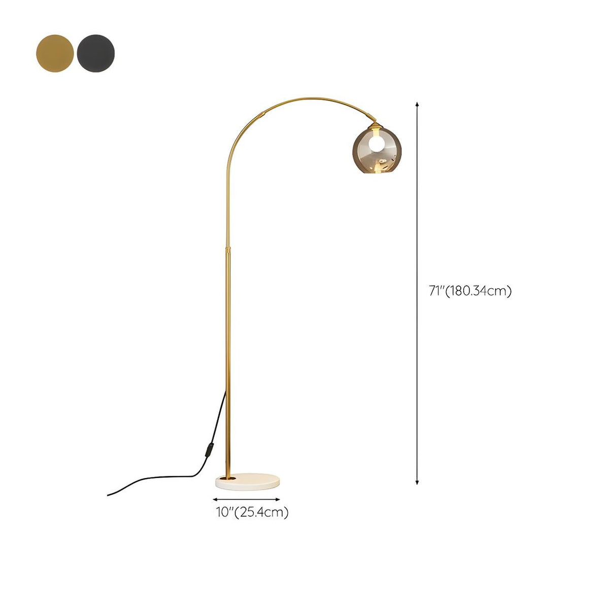 Elegant Glass Globe Gold Arc Metal LED Floor Lamp 