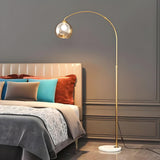 Elegant Glass Globe Gold Arc Metal LED Floor Lamp Image - 2