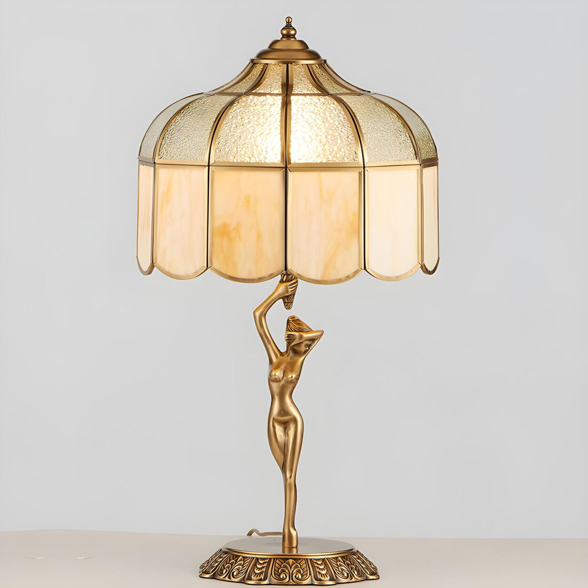 Elegant Glass Shade Art Deco Metal Base Table Lamp Image - 3