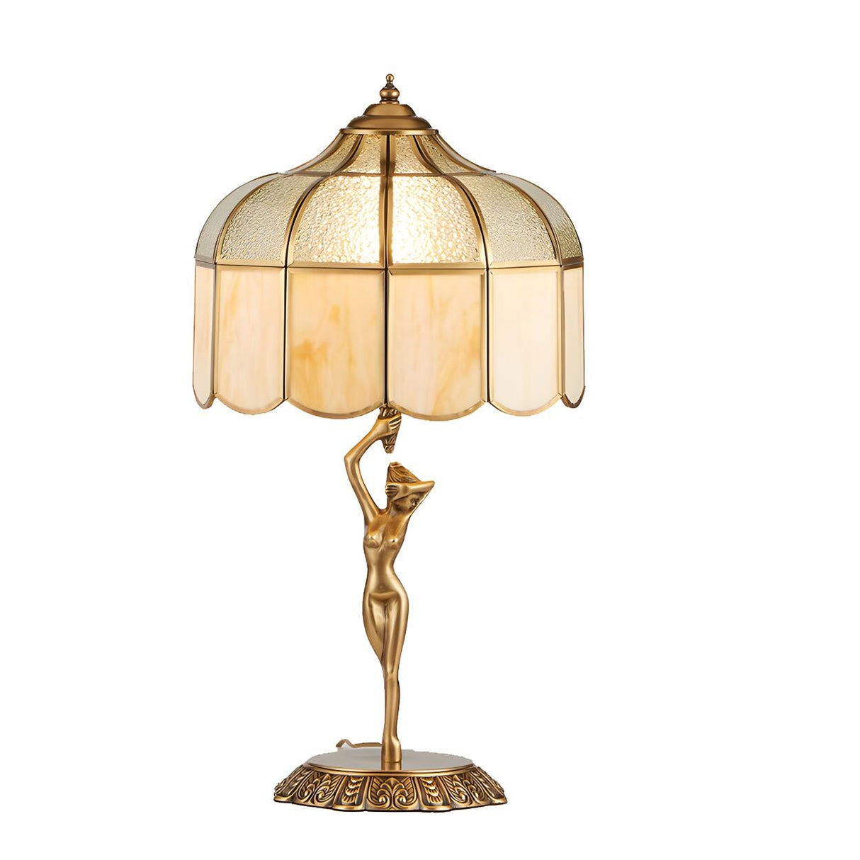 Elegant Glass Shade Art Deco Metal Base Table Lamp Image - 5