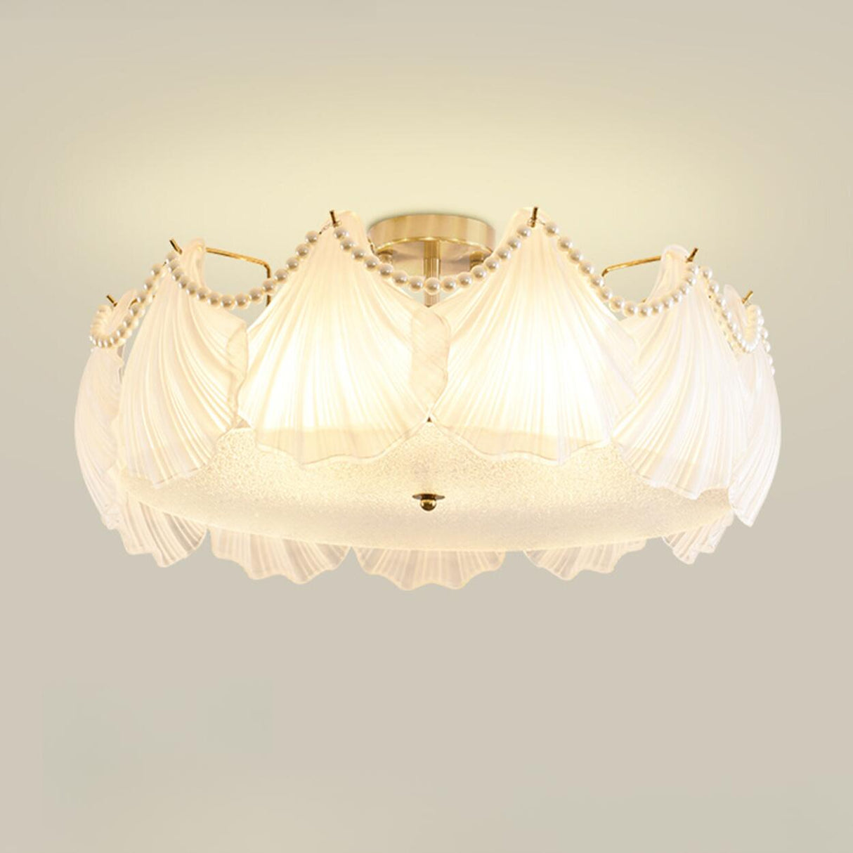 Elegant Glass Shell Semi-Flush Mount Light Living Room Image - 10