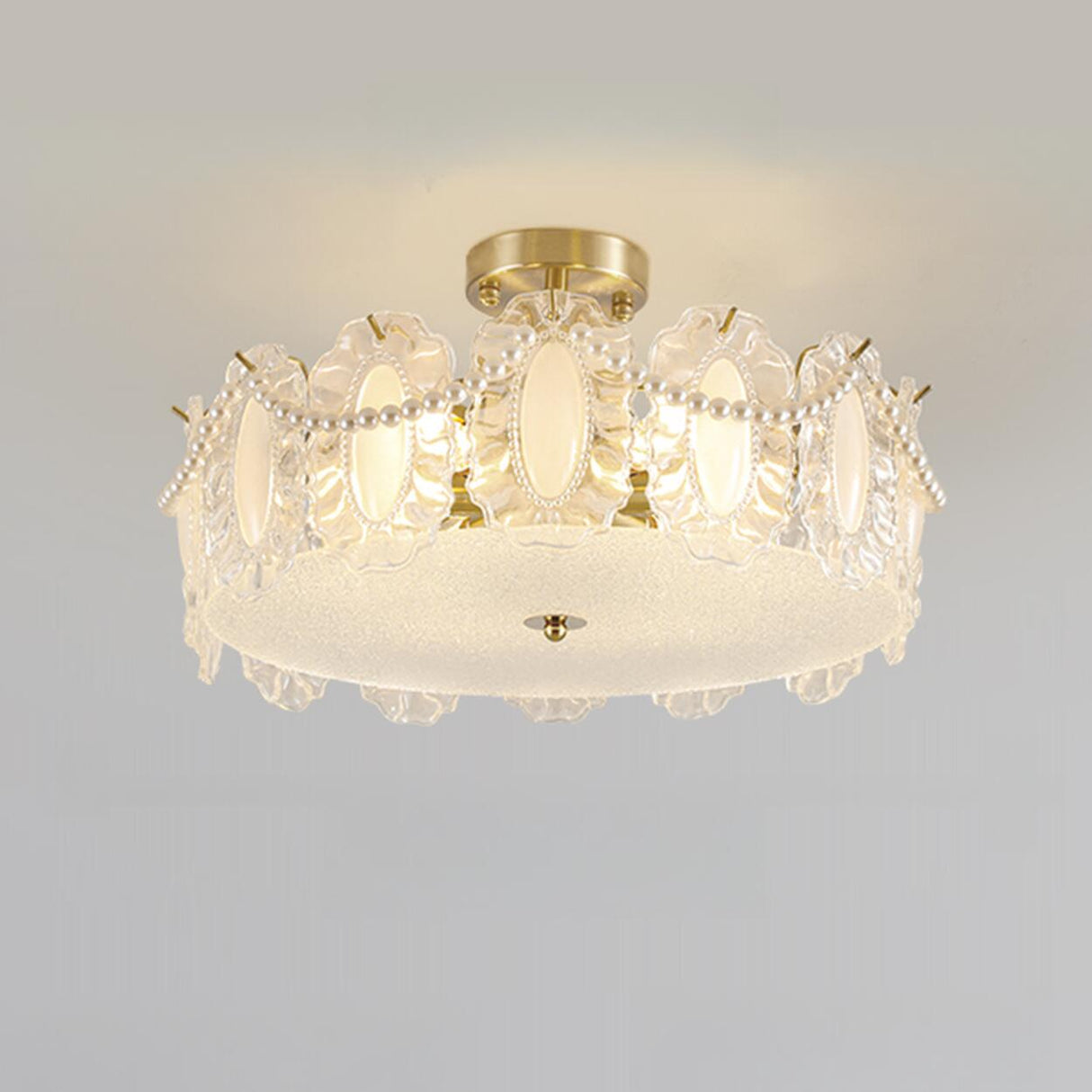 Elegant Glass Shell Semi-Flush Mount Light Living Room Image - 17