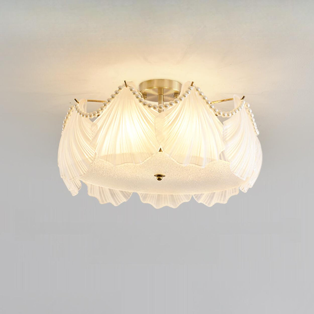 Elegant Glass Shell Semi-Flush Mount Light Living Room Image - 3