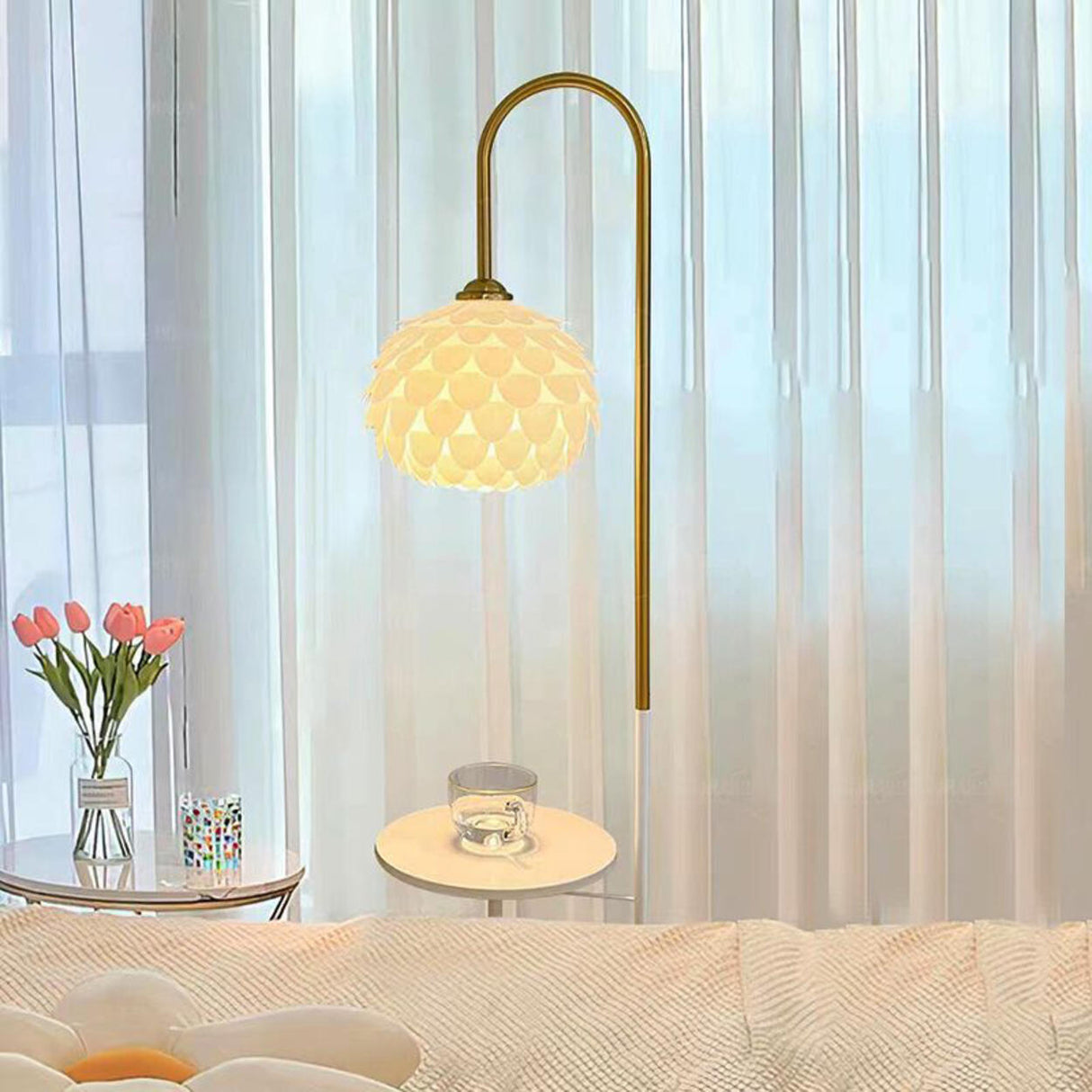 Elegant Globe Gold Bedroom Floor Lamp with Storage Image - 3