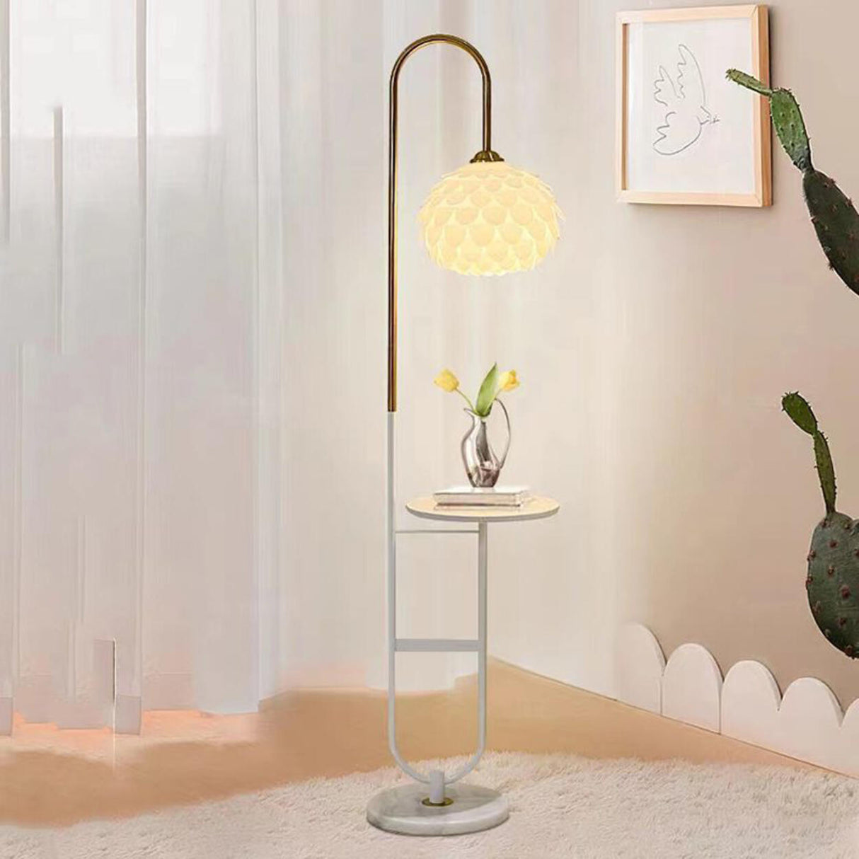 Elegant Globe Gold Bedroom Floor Lamp with Storage Image - 4