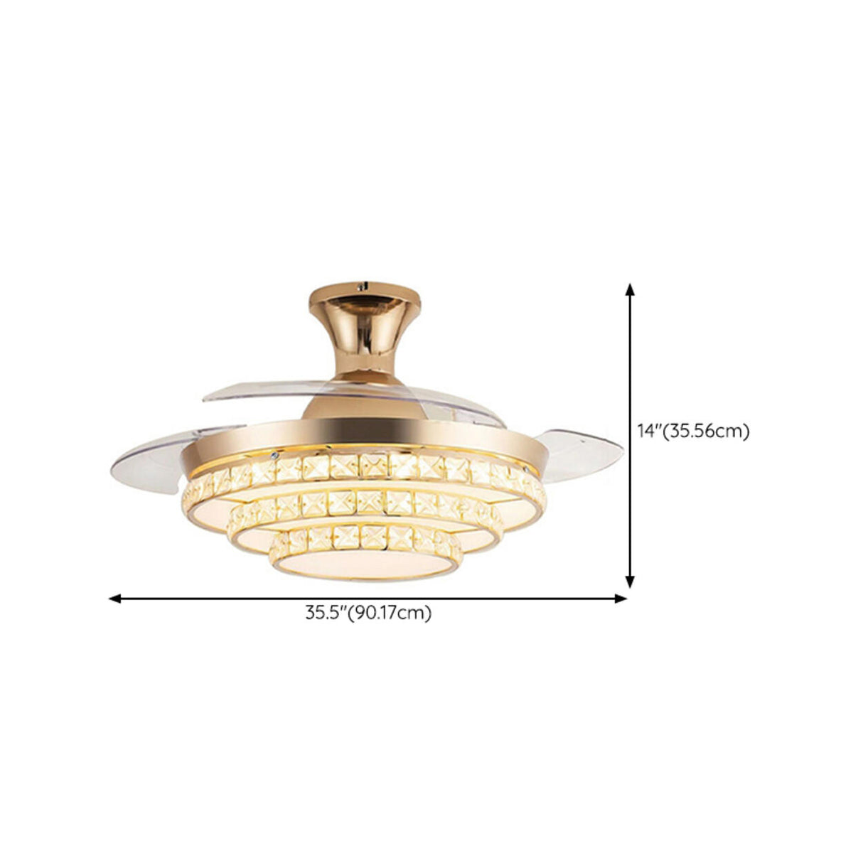 Elegant Gold 4 Blades Round Crystal Ceiling Fan Light 