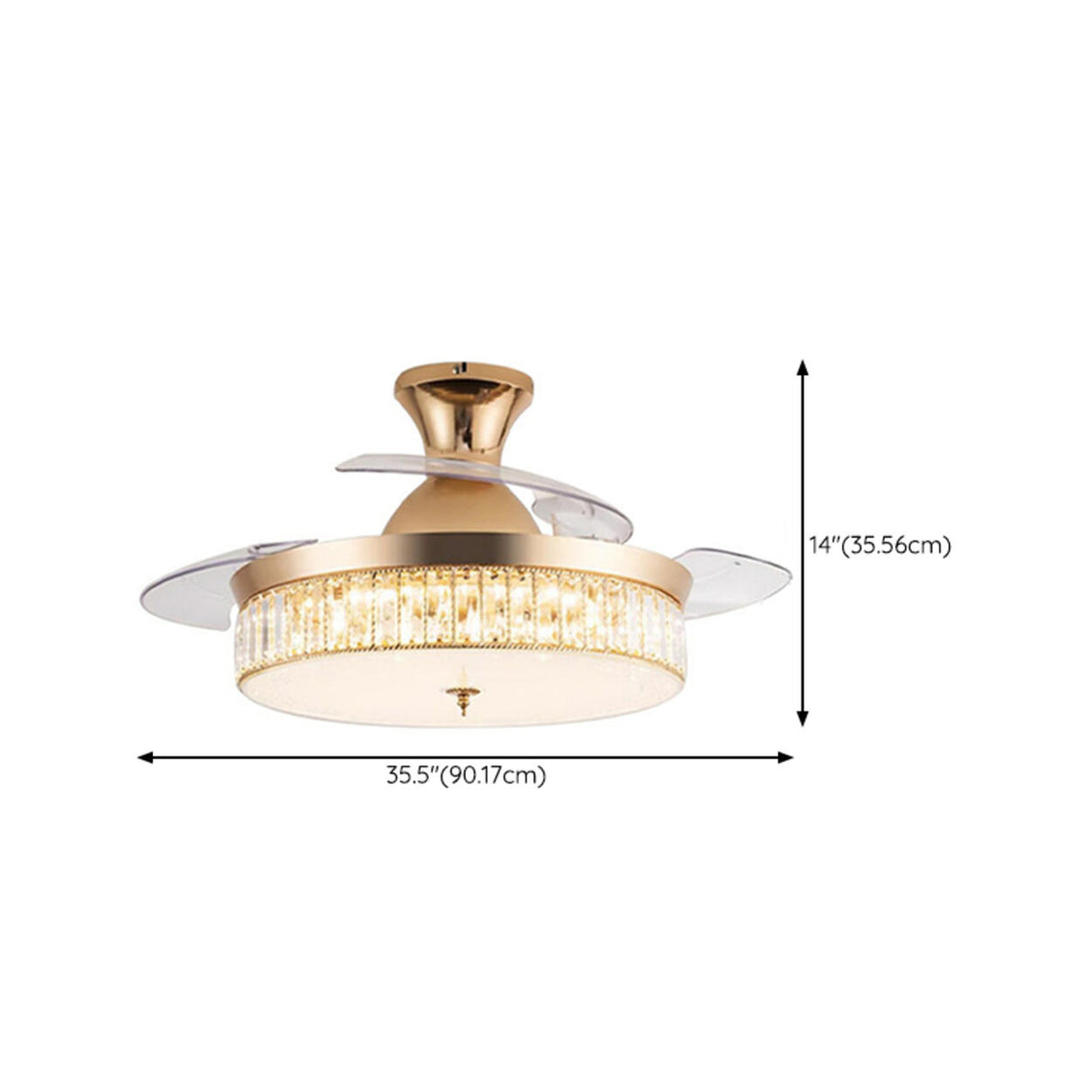 Elegant Gold 4 Blades Round Crystal Ceiling Fan Light Image - 13