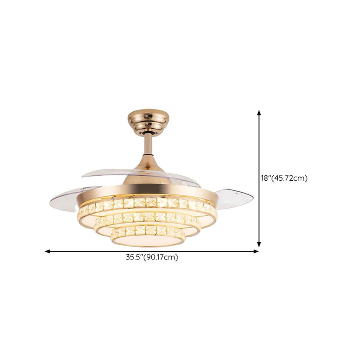 Elegant Gold 4 Blades Round Crystal Ceiling Fan Light Image - 14