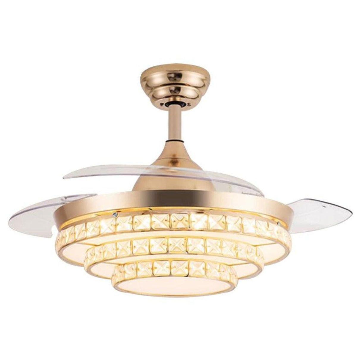 Elegant Gold 4 Blades Round Crystal Ceiling Fan Light Image - 2