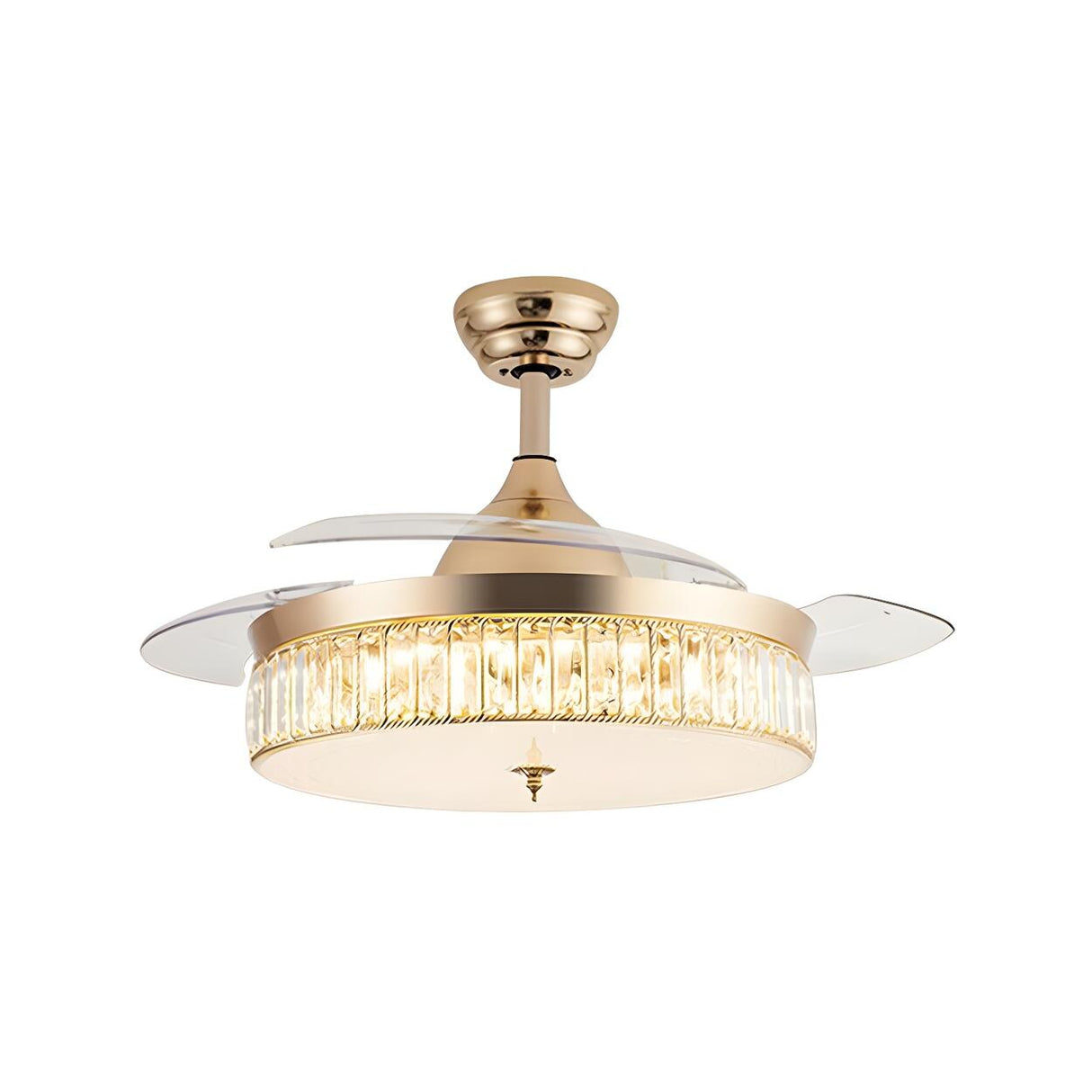 Elegant Gold 4 Blades Round Crystal Ceiling Fan Light Image - 3