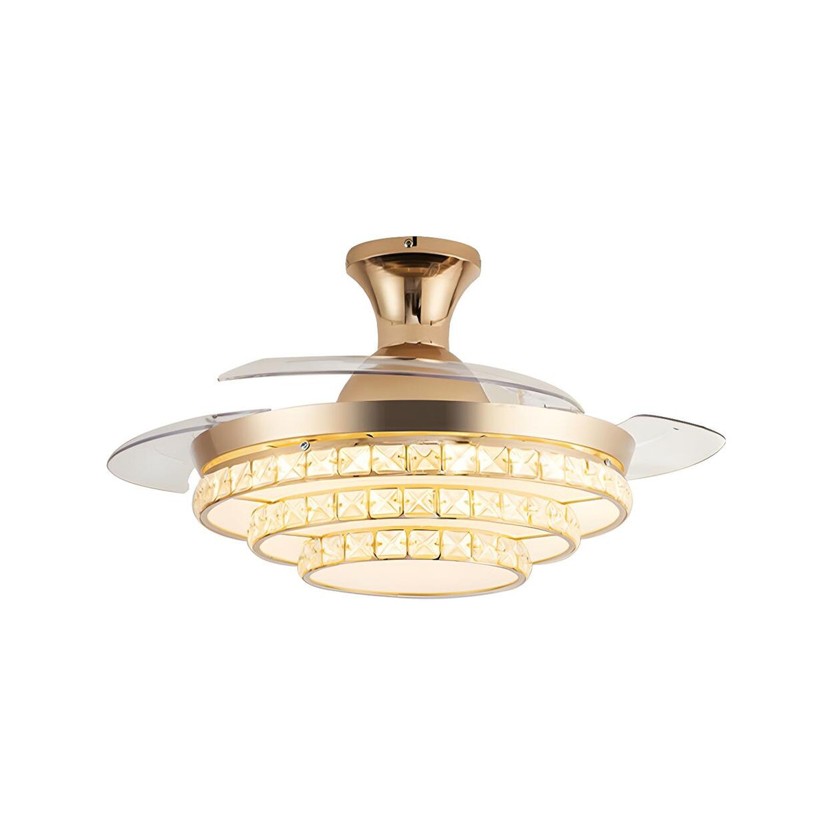 Elegant Gold 4 Blades Round Crystal Ceiling Fan Light Image - 7