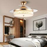 Elegant Gold 4 Blades Round Crystal Ceiling Fan Light Image - 9