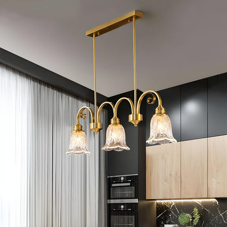 Elegant Gold and Glass Flower Kitchen Island Light Image - 1