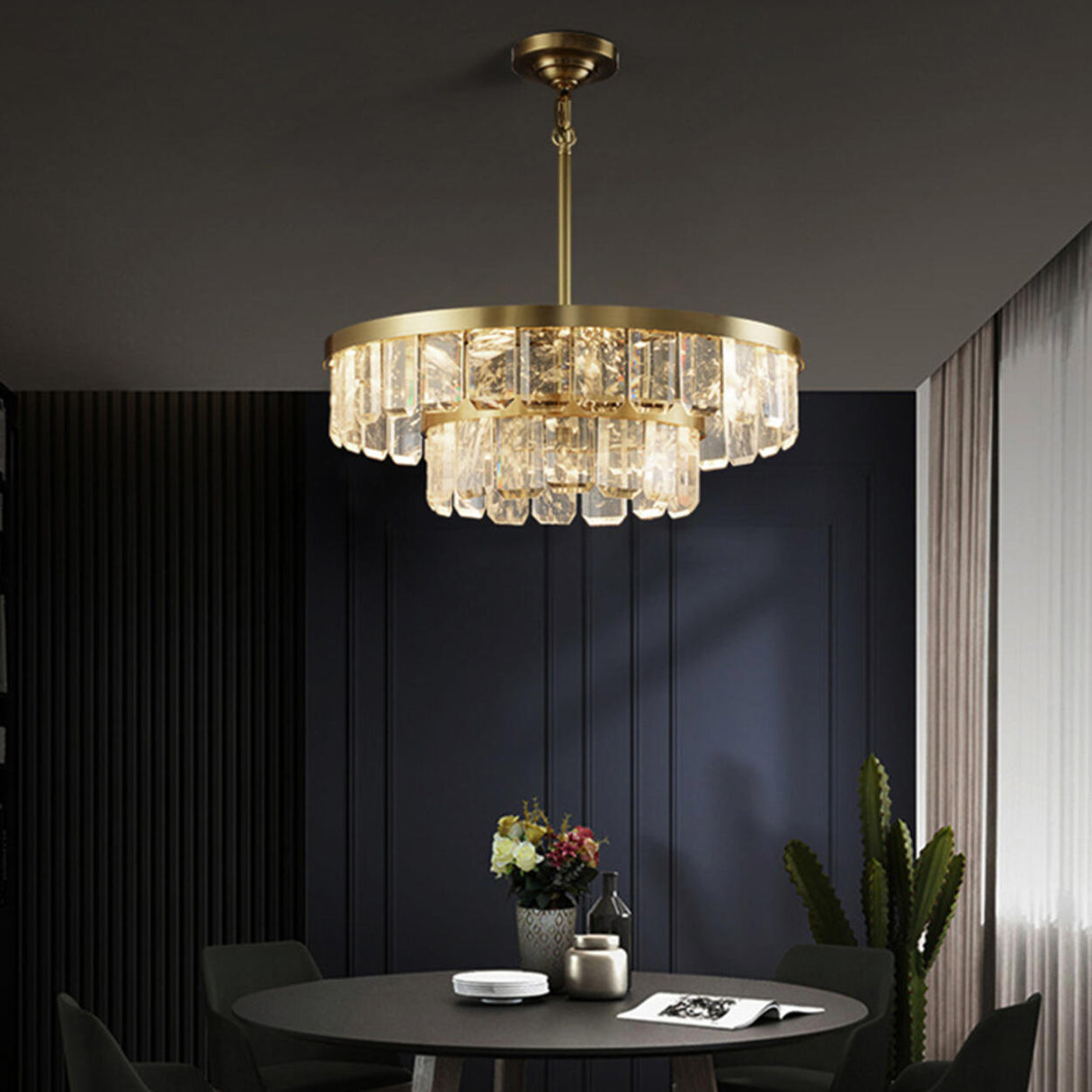 Elegant Gold and Tierd Ring Crystal Chandelier Image - 1