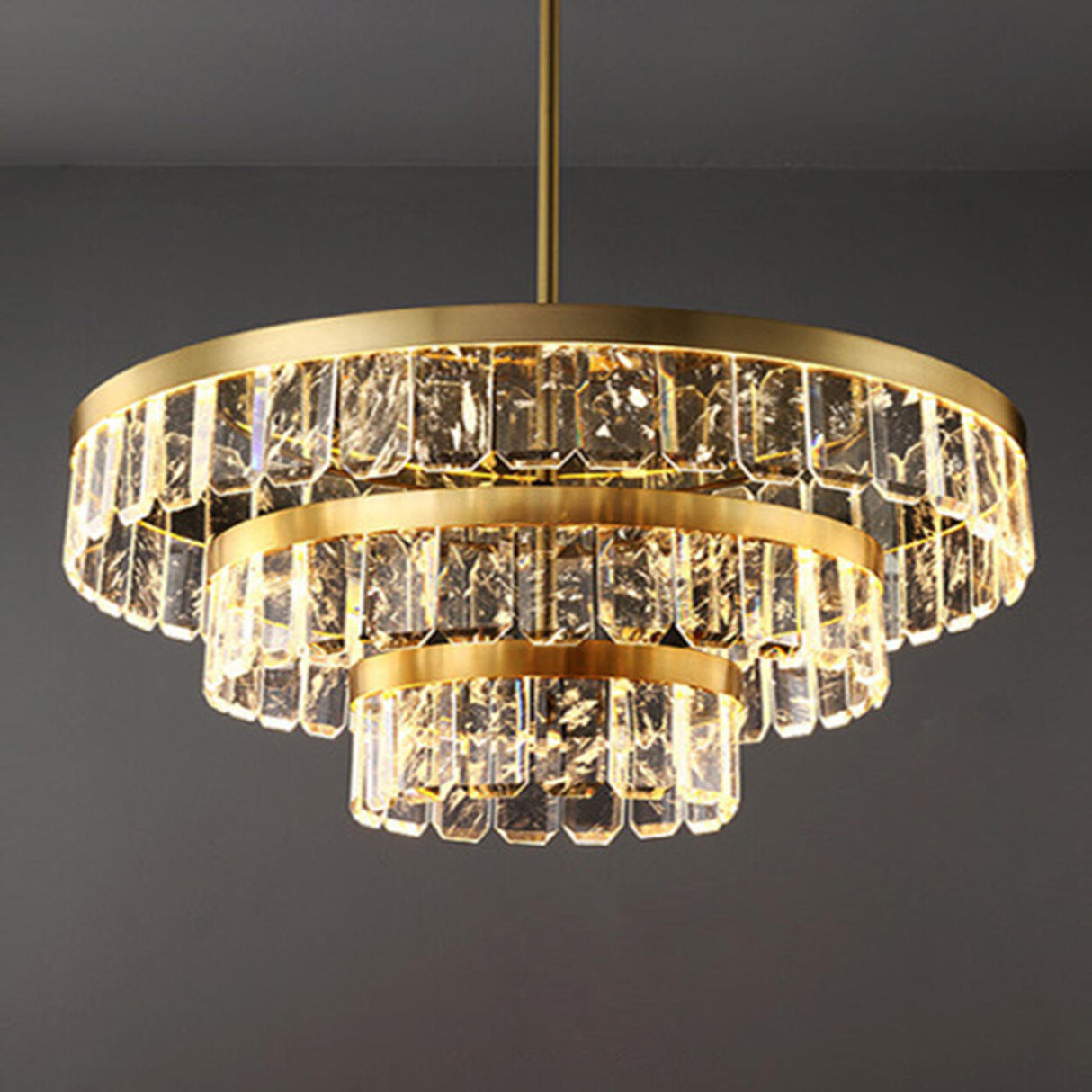 Elegant Gold and Tierd Ring Crystal Chandelier Image - 15