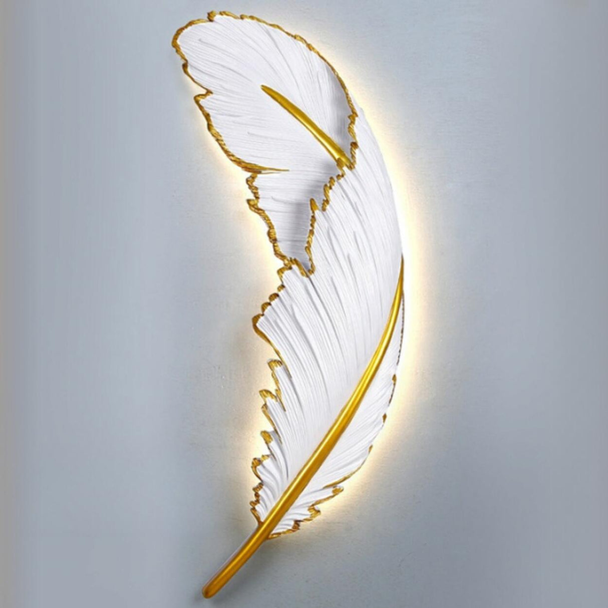 Elegant Gold and White Feather Design Wall Sconce Image - 12