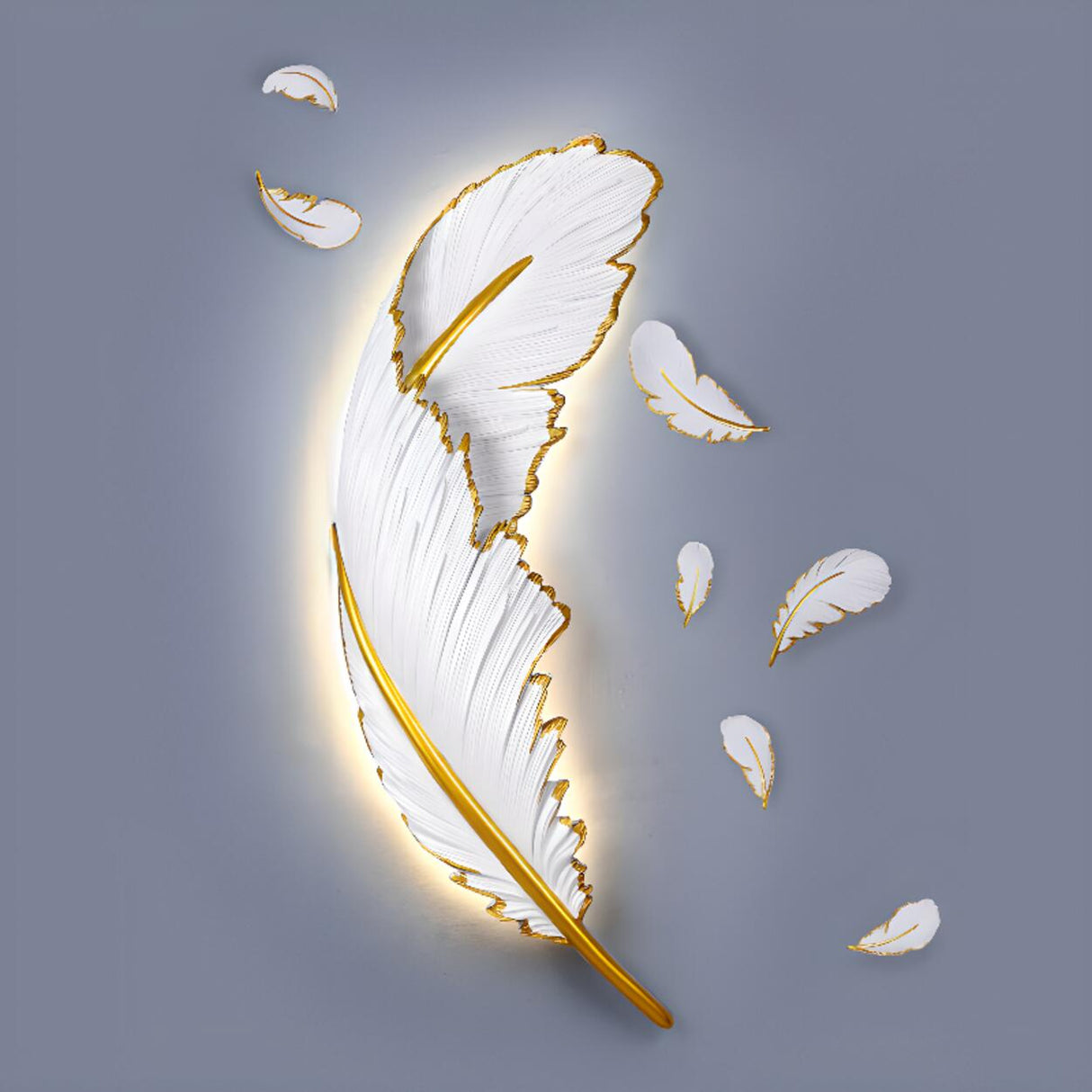 Elegant Gold and White Feather Design Wall Sconce Image - 6