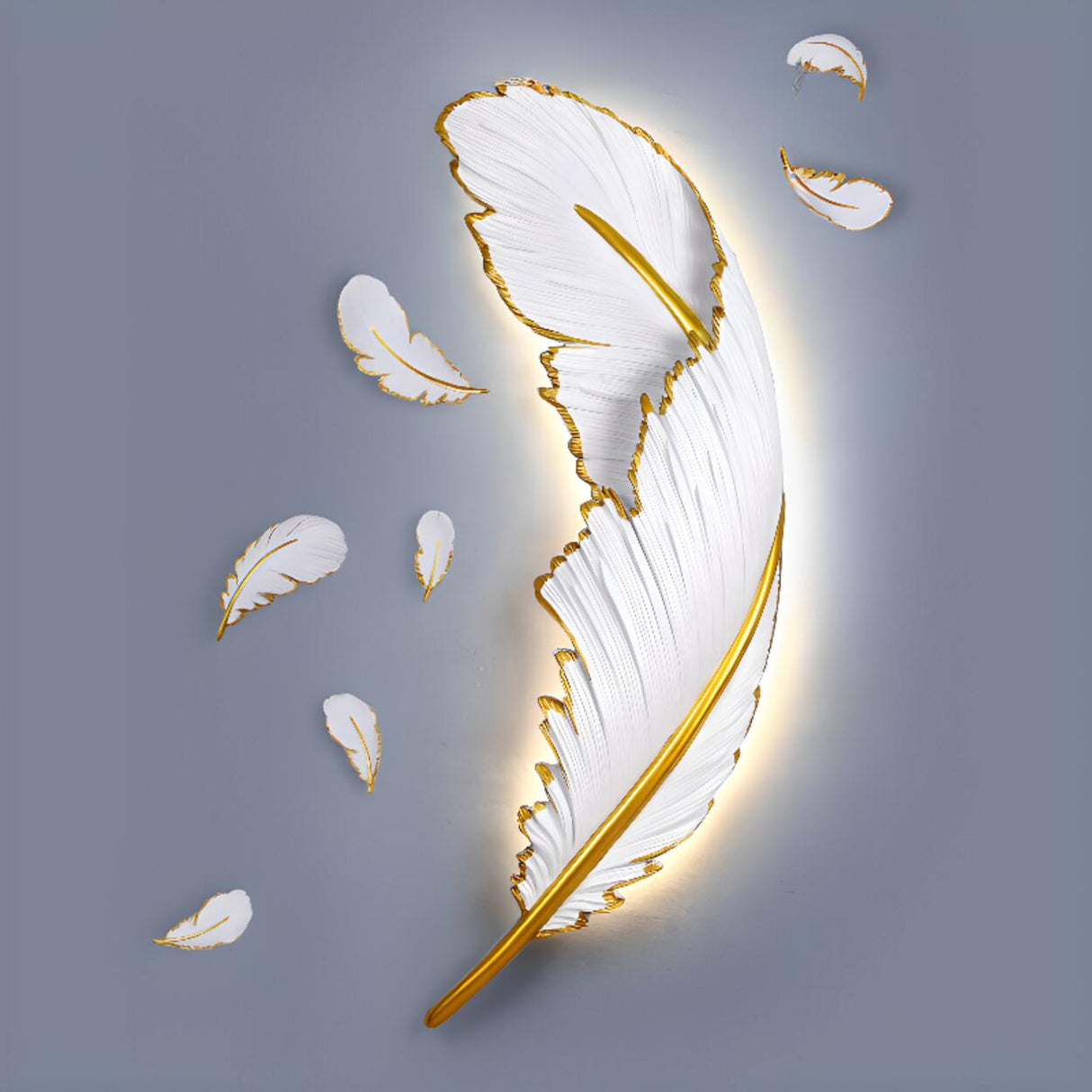 Elegant Gold and White Feather Design Wall Sconce Image - 7