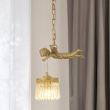 Elegant Gold Angel Crystal Adjustable Height Pendant Light Image - 1