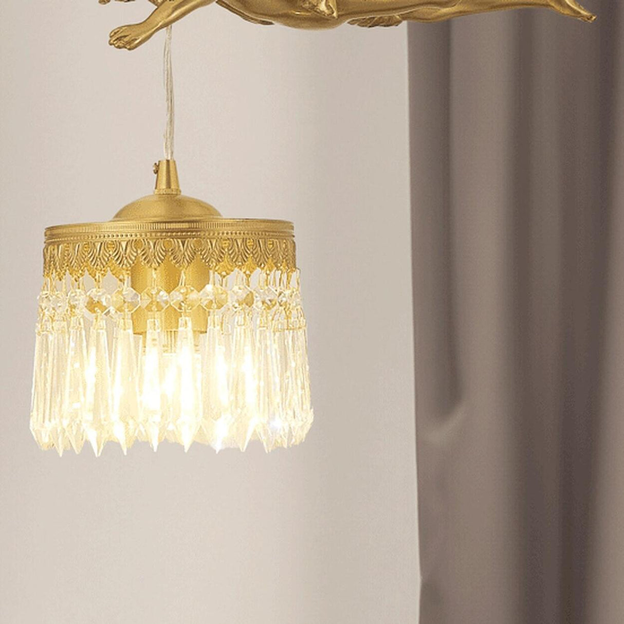 Elegant Gold Angel Crystal Adjustable Height Pendant Light Image - 9