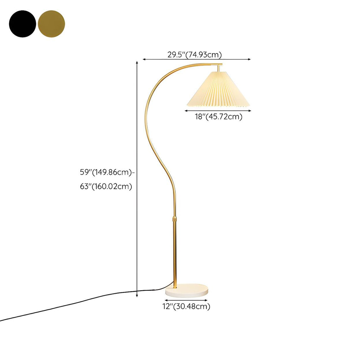 Elegant Gold Arc LED Floor Lamp with Pleated Shade 