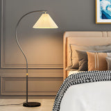 Elegant Gold Arc LED Floor Lamp with Pleated Shade Image - 3