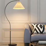 Elegant Gold Arc LED Floor Lamp with Pleated Shade Image - 9