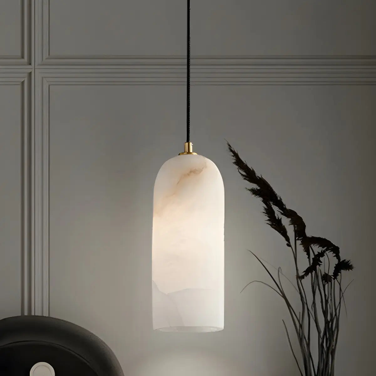 Elegant Gold Bell Alabaster Adjustable Pendant Light Image - 2