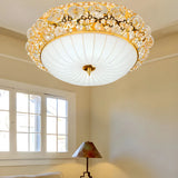 Elegant Gold Bowl-Shaped Crystal Semi-Flush Mount Light Image - 2