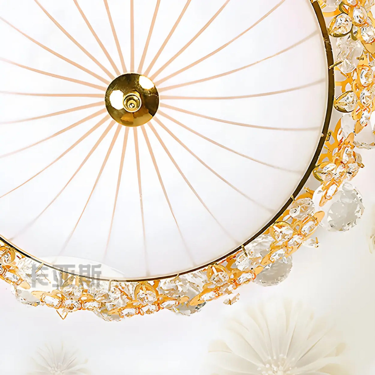 Elegant Gold Bowl-Shaped Crystal Semi-Flush Mount Light Image - 7