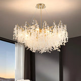 Elegant Gold Branch Leaf Clear Glass Pendant Chandelier Image - 1