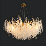 Elegant Gold Branch Leaf Clear Glass Pendant Chandelier Image - 10